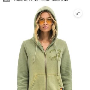 Aviator Nation Faded Army Green Zip Hoodie and Faded Army Green Sweat Pants.